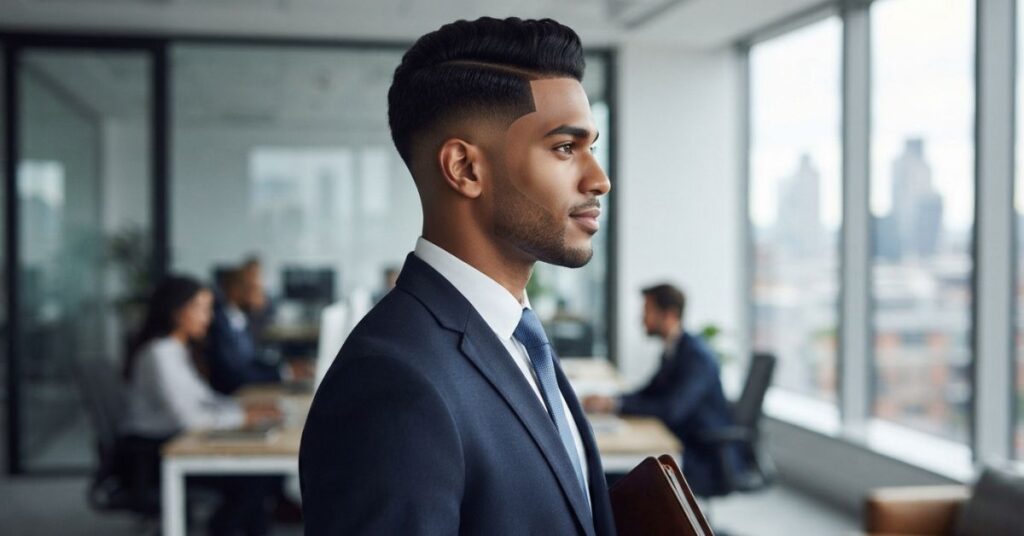 Business Professional Burst Fade Side Part