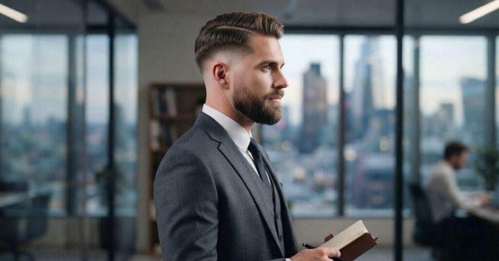 Business Professional Burst Fade Side Part