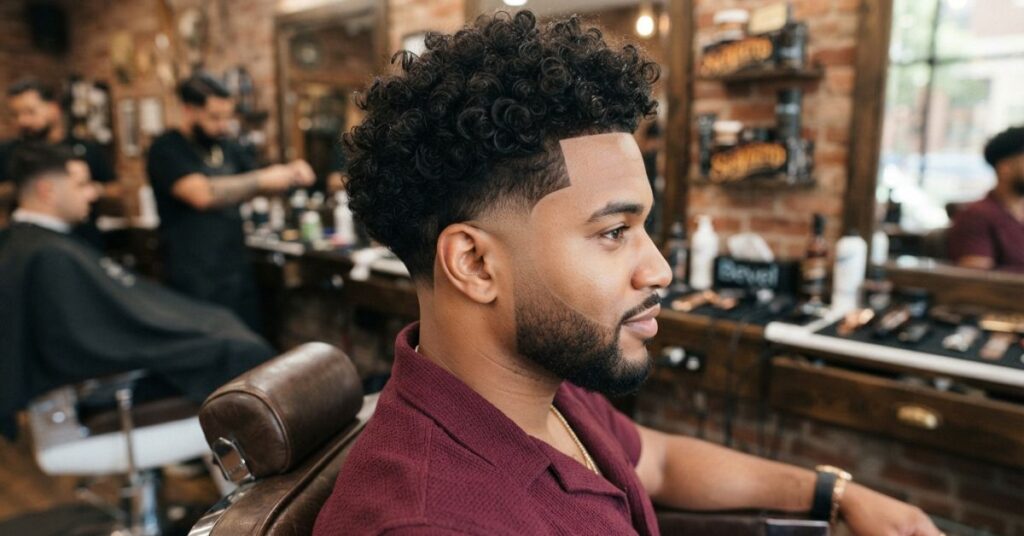 Curly Top Burst Fade for Black Men