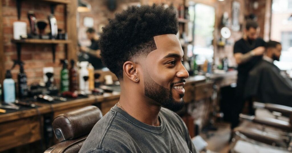 Afro Burst Fade Haircut for Black Men