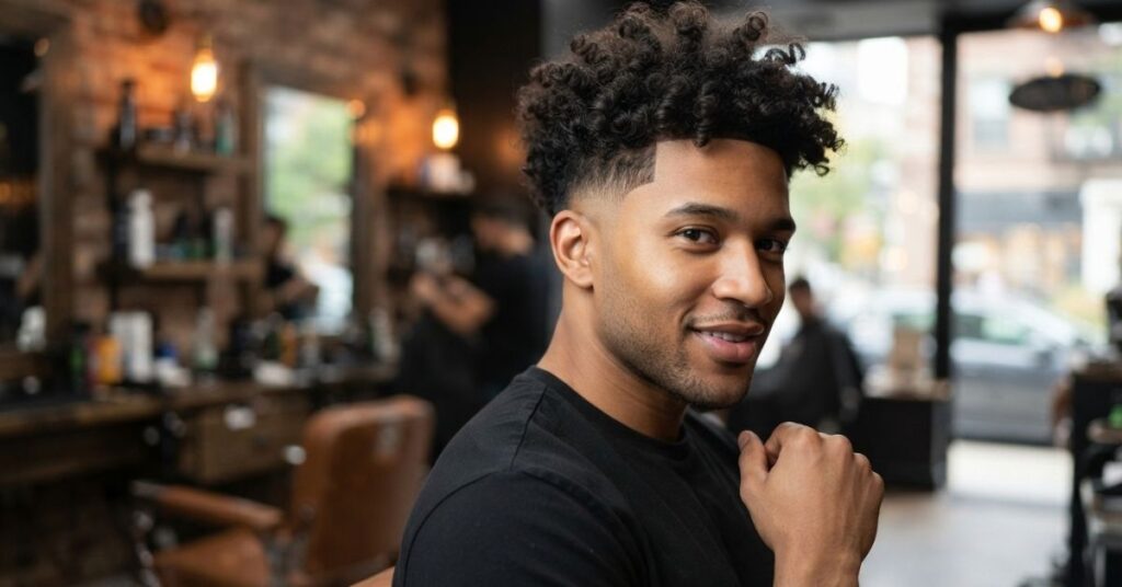 Short Burst Fade With Curly Top