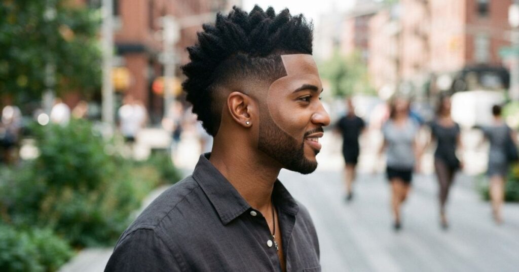 Burst Fade Mohawk with Line Up