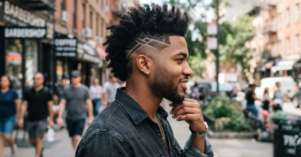 Burst Fade Mohawk with Razor Design