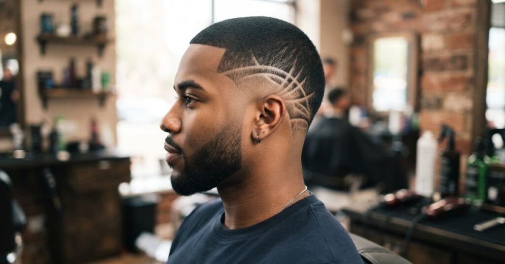 Buzz Cut with Hair Design Burst Fade