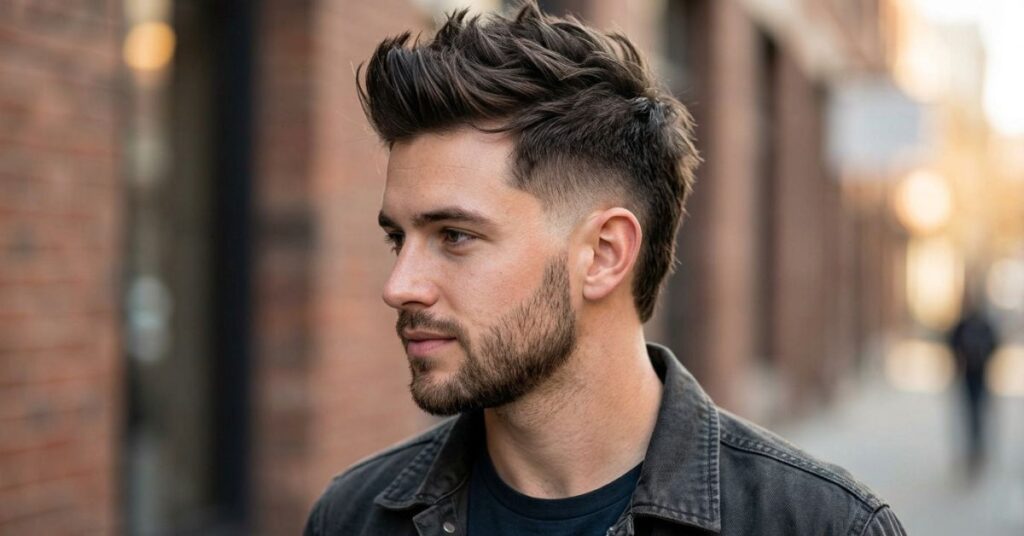 Low Burst Fade Faux Hawk
The faux hawk adds height through the center wit